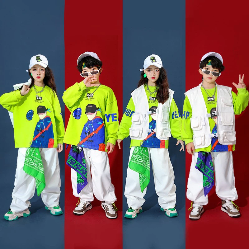 潮牌儿童街舞男童嘻哈hiphop马甲女童装爵士舞时装走秀服装演出服