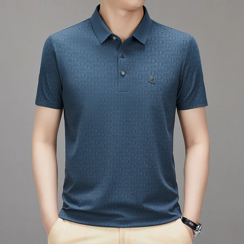 高档无痕薄款纯色透气半袖t恤宽松男士男装polo休闲夏季商务翻领