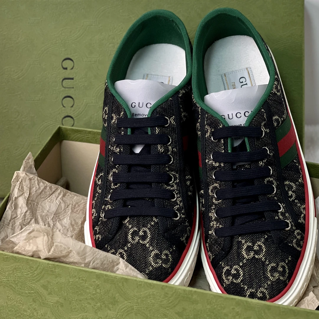 全新未使用 GUCCI/古驰 古驰1977黑色牛仔帆布低帮板鞋