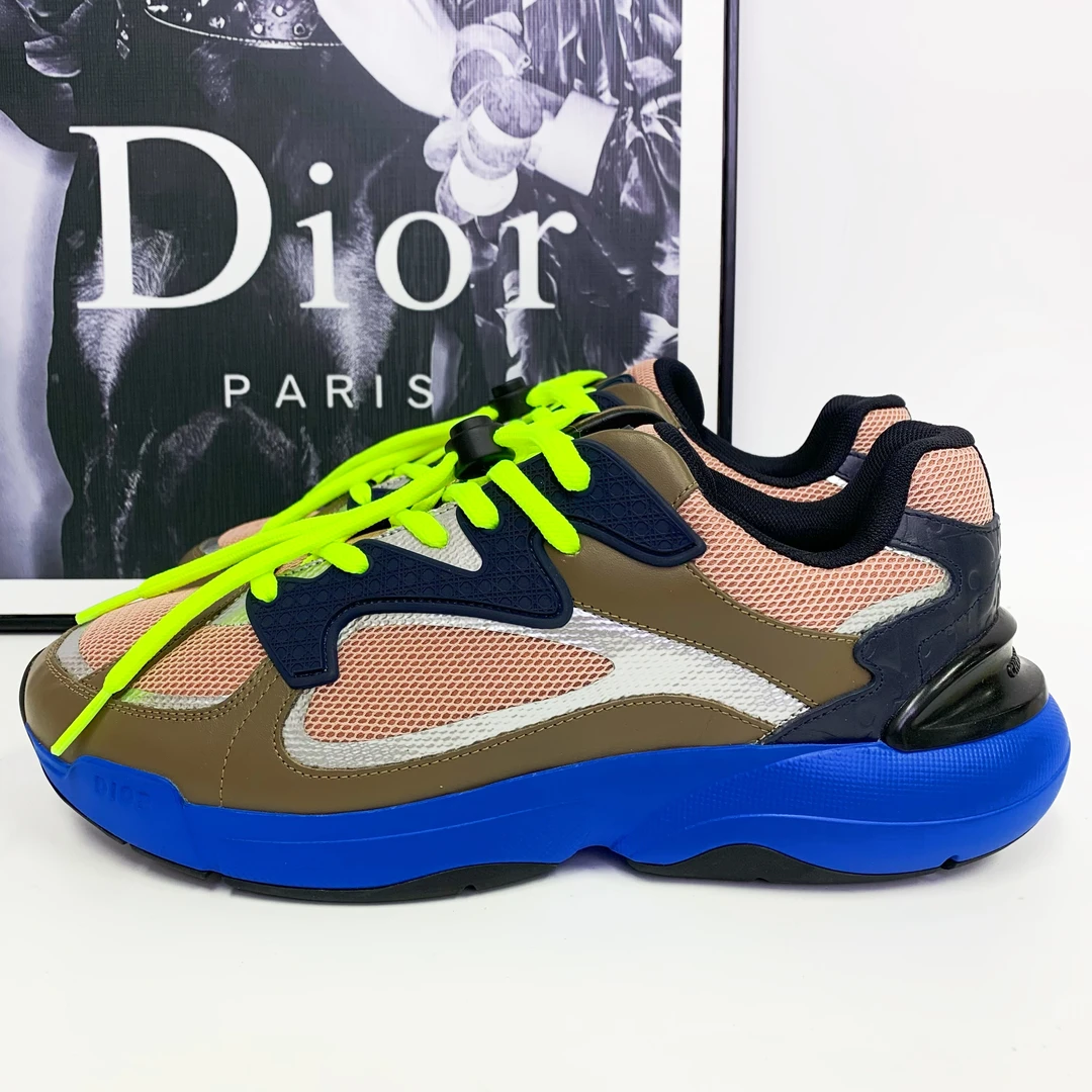 全新未使用 DIOR/迪奥 迪奥B24棕粉网面蓝底跑步鞋时尚潮流跑鞋