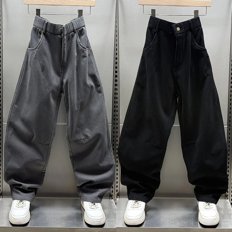 冬季新款重磅加绒加厚裤子男立体剪裁休闲裤宽松直筒裤阔腿裤长裤