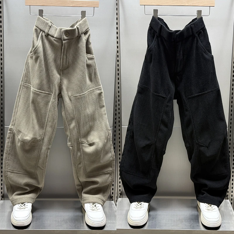 秋冬新款加绒加厚休闲裤男士灯芯绒直筒裤潮牌宽松弯刀纯色休闲裤