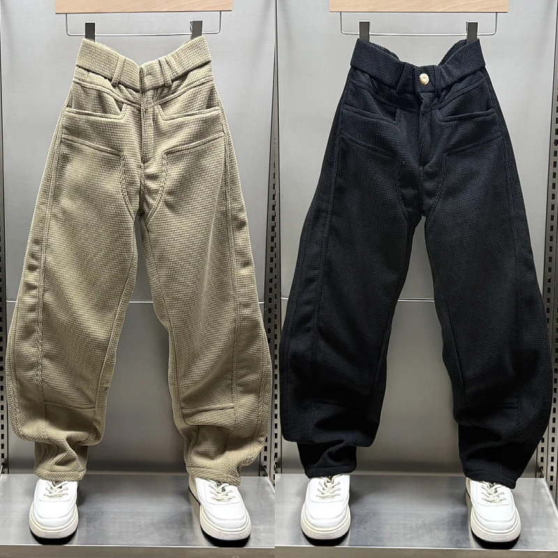 秋冬新款男士加绒加厚休闲裤灯芯绒直筒裤潮牌宽松弯刀纯色休闲裤
