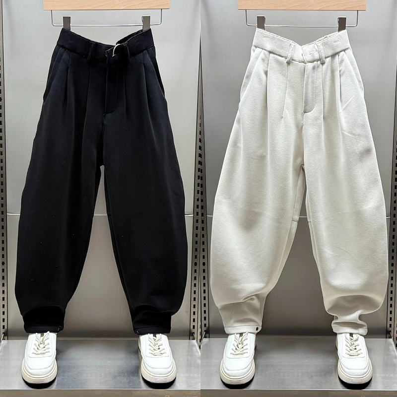秋季新款潮牌弯刀裤2025纯色宽松休闲裤男款卫裤脚口纽扣运动裤子