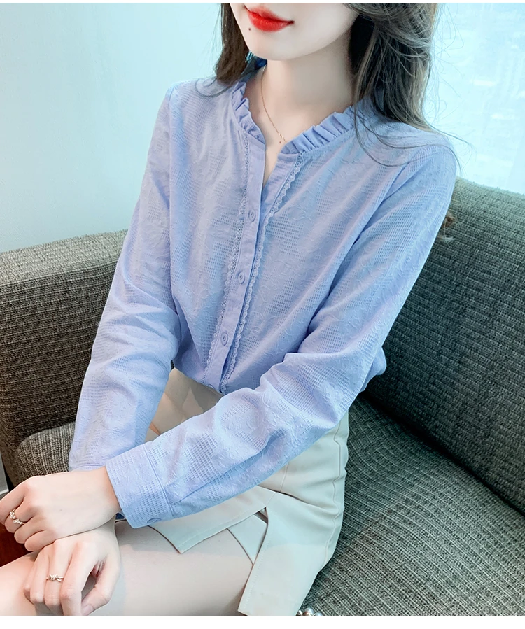 立领长袖全棉衬衫女装2024年秋季新款洋气设计感百搭女士上衣小衫