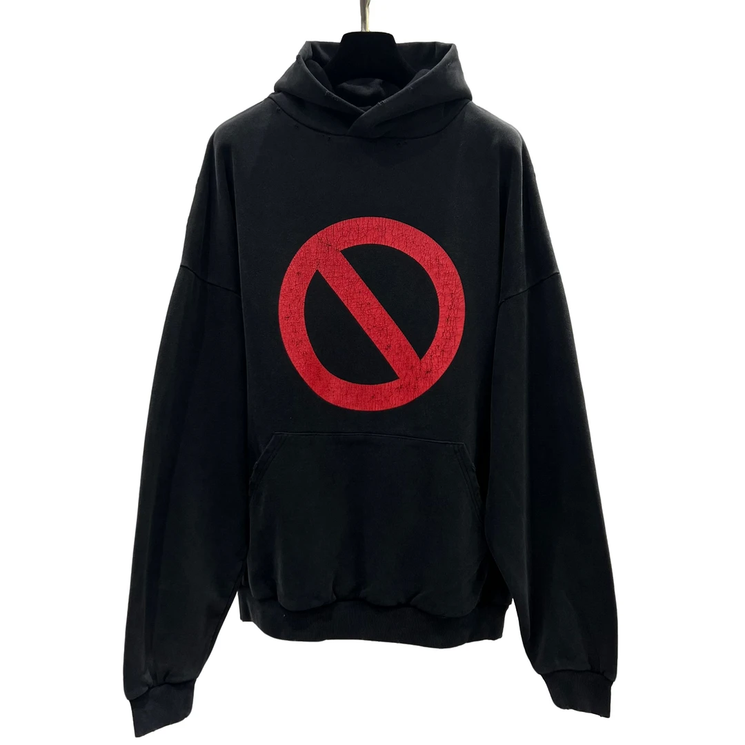 8家禁止图案重磅高品质盐炒磨破连帽带口袋秋冬OS版型卫衣男士