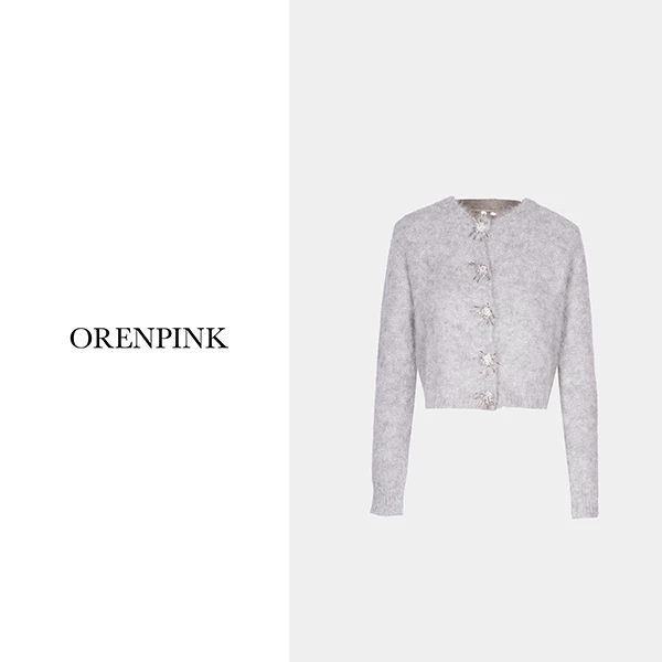 OREN PINK/奥粉新款秋冬款休闲风时尚气质百搭设计感女装针织上衣