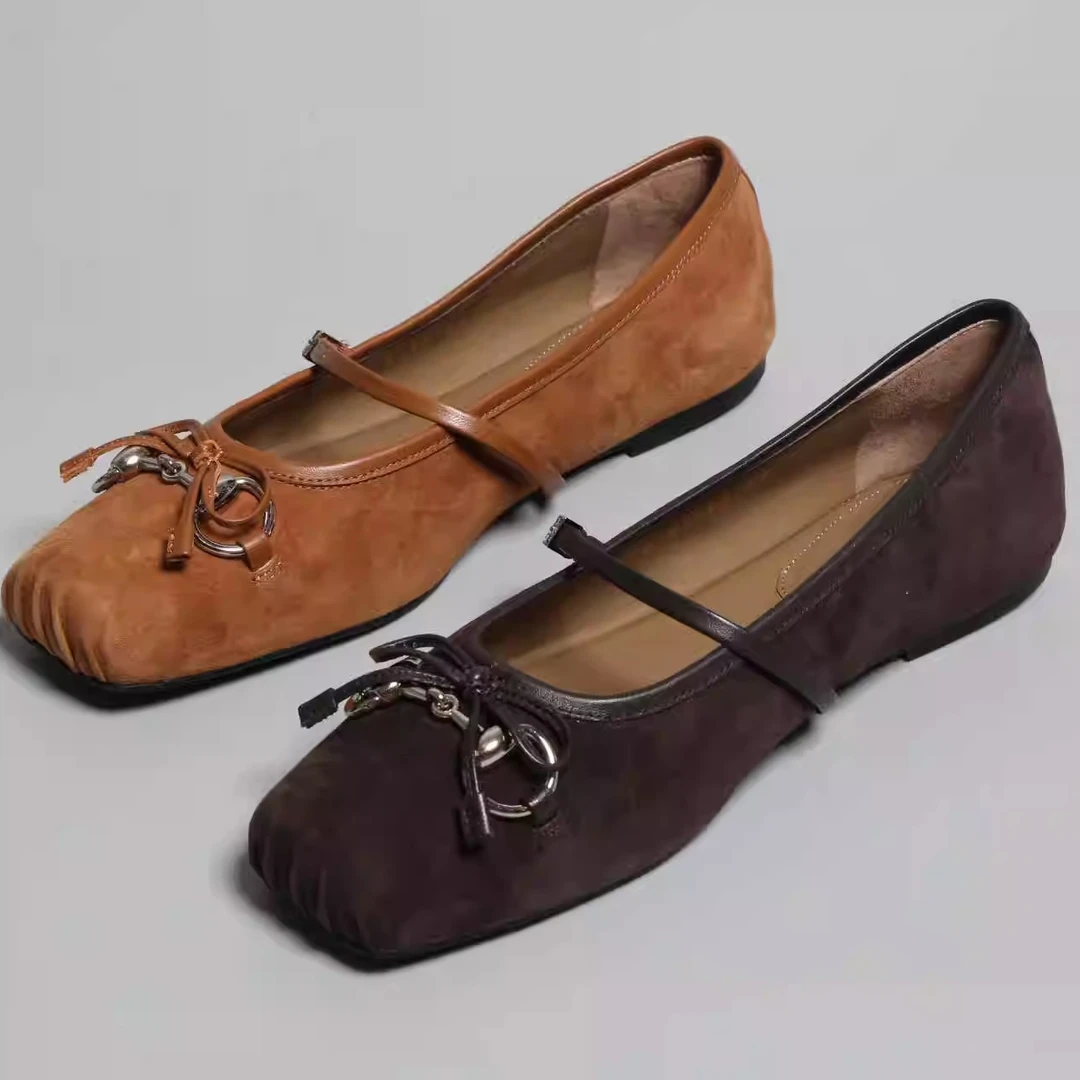 台款潮奢超级舒服时尚牛京皮面羊皮内金属搭扣防滑鞋底单鞋平底鞋