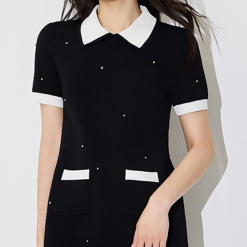 E-DIFU伊狄芙丨钉钻小香风翻领针织裙 XY-243099