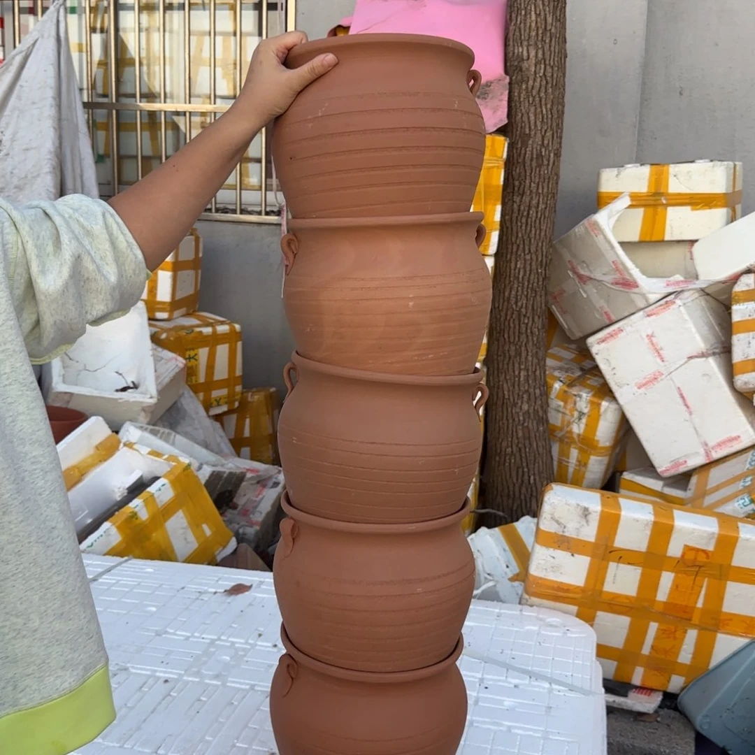 紫砂花盆口24高26宜兴土陶瑕疵花泥有色差