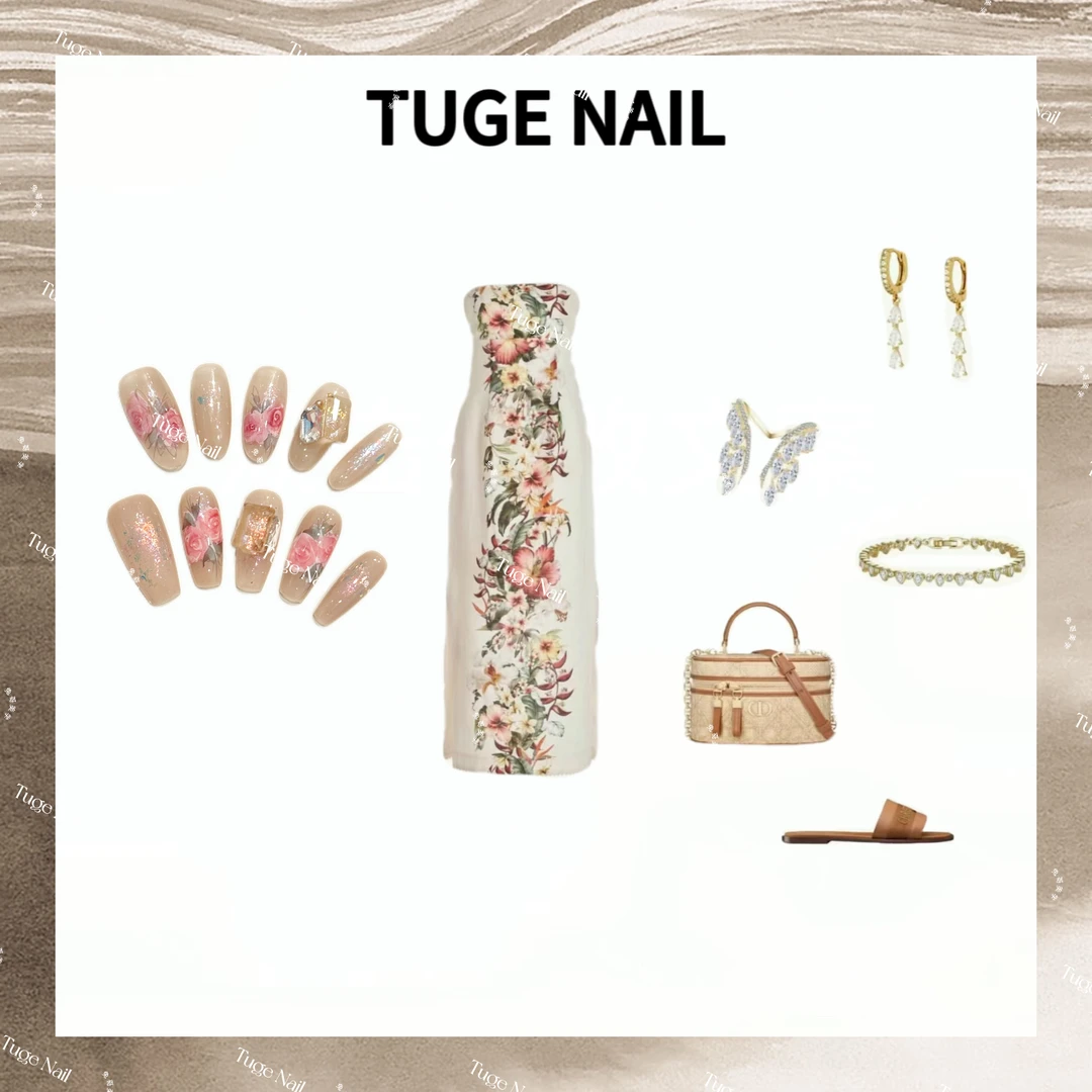 TugeNail "出水芙蓉”夏日美甲高级水彩画小众设计师美甲1105
