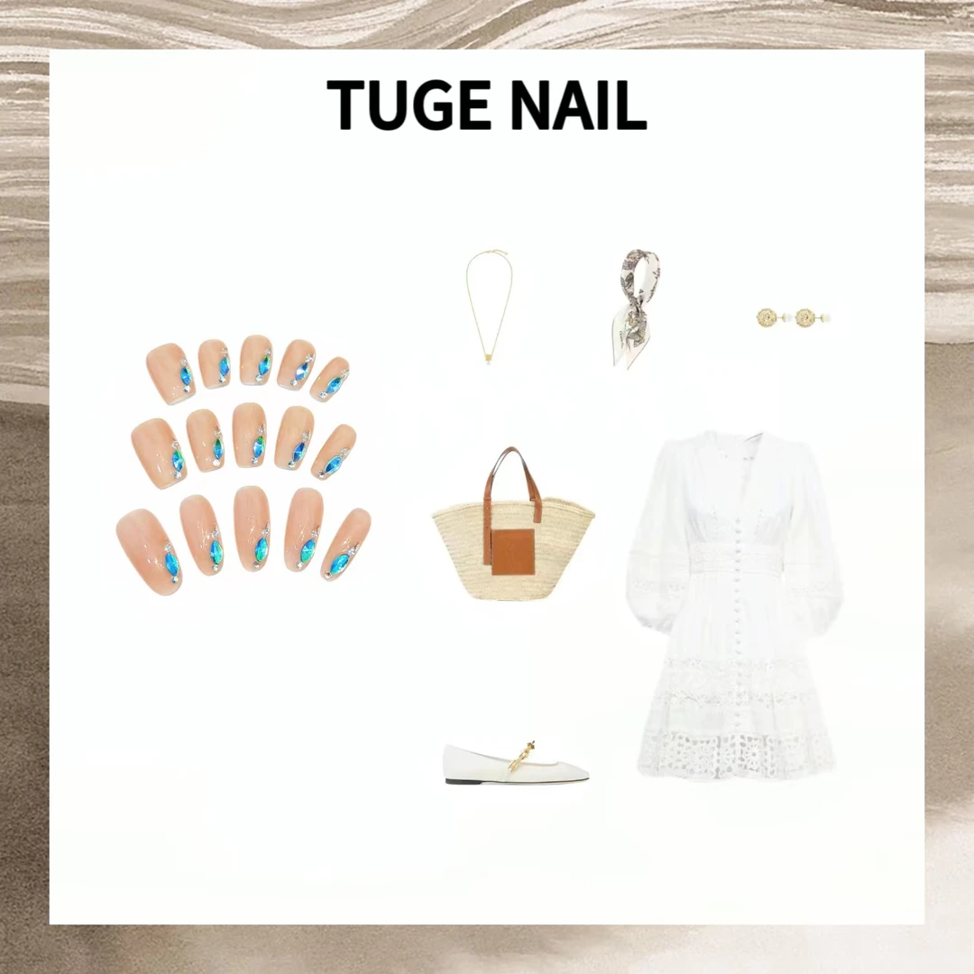 TugeNail “孔雀蓝”Citybeauty夏季小清新小钻钻小众美甲-芬达
