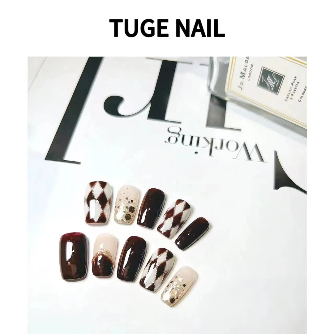 TugeNail  "秋季格纹" 高级复古极简美甲小众设计师-小鱼儿