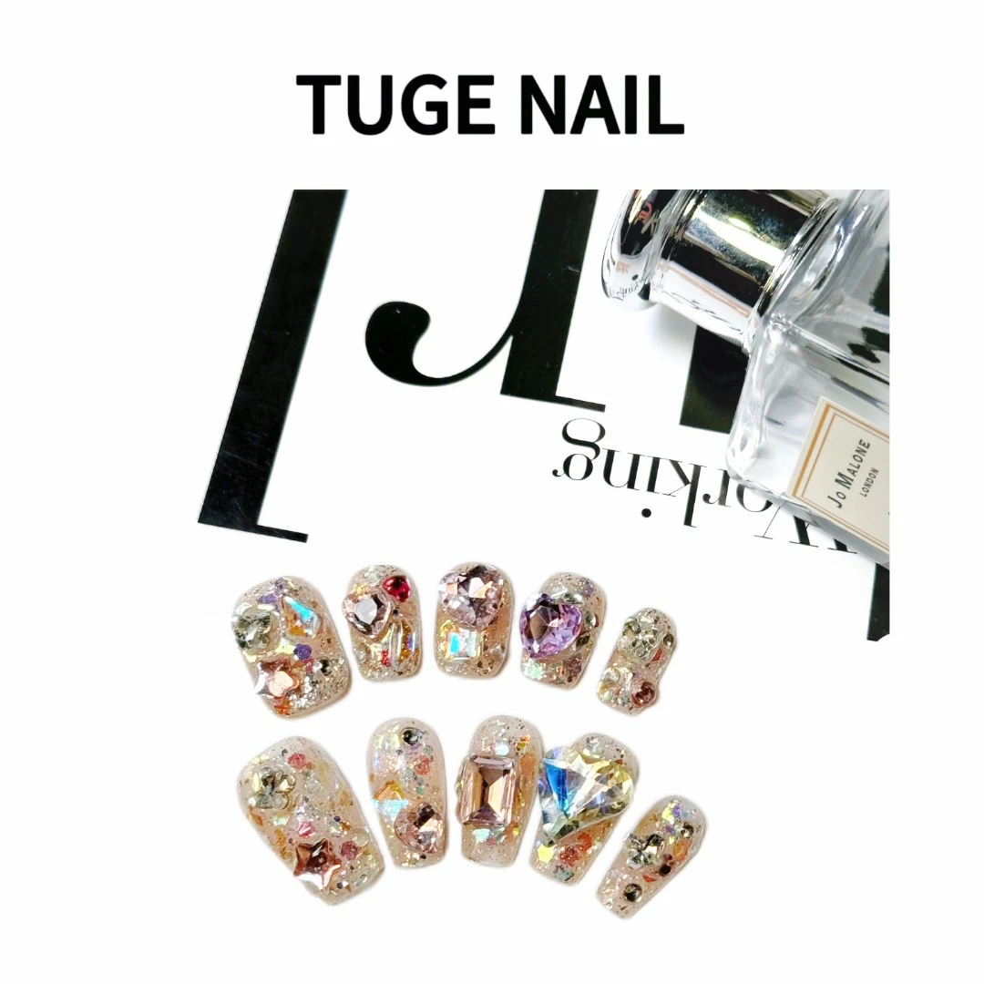 TugeNail“桃花晶石”夏日复古极简满钻小众设计师美甲-77