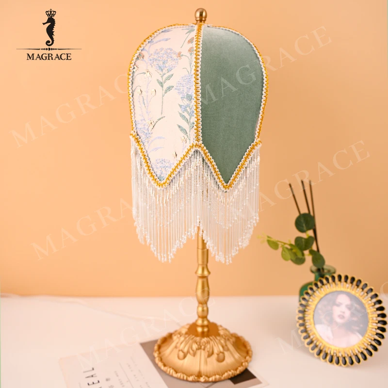MAGRACE HOME绒面绣球花流珠台灯复古法式刺绣床头台灯