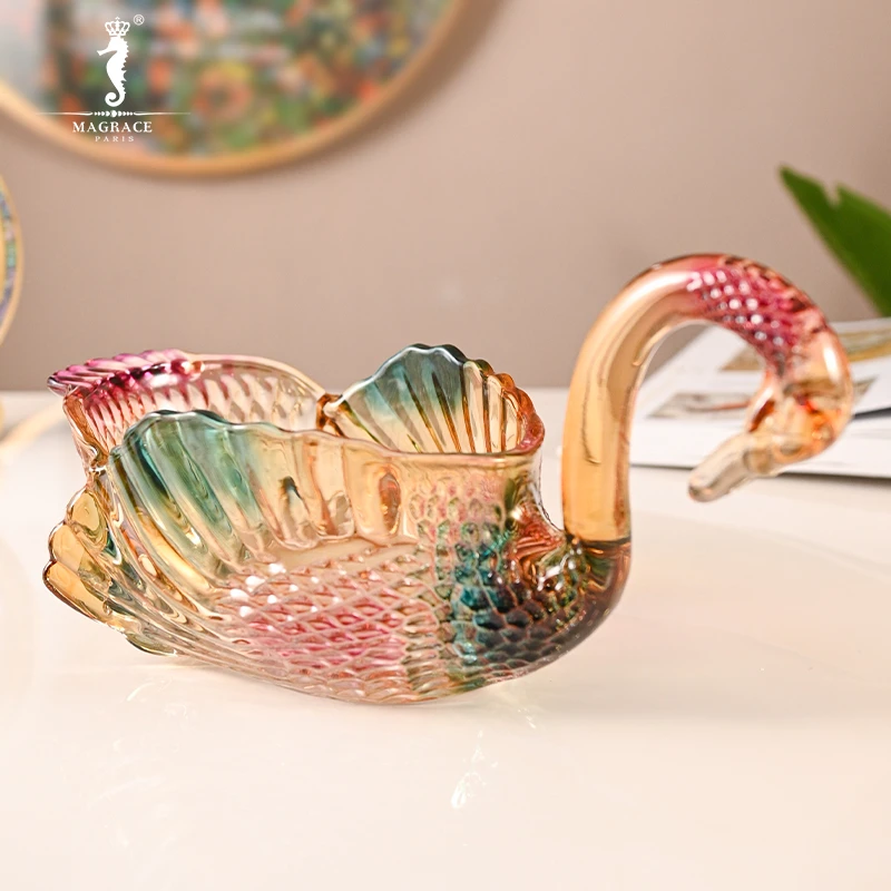 MAGRACE HOME幻彩紫天鹅水果盘复古工艺装饰摆件