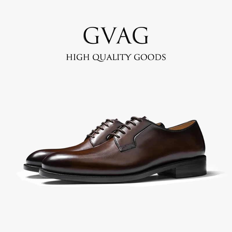 GVAG棕色布雷克手工皮鞋男商务正装德比鞋英伦风西装鞋结婚新郎鞋