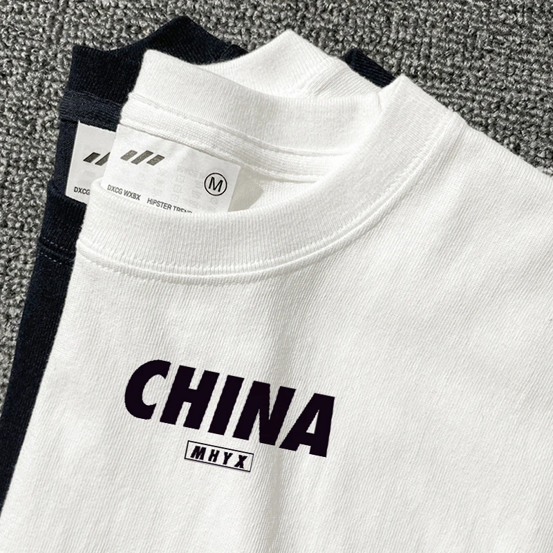 250G港风夏季纯棉2023新款短袖t恤男士潮牌衣服半袖情侣装打底衫