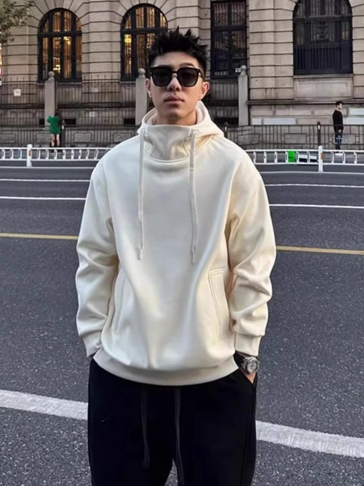 春季男士新款重磅卫衣高领连帽衫秋装上衣潮流宽松落肩袖春款外套