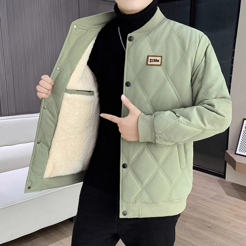 冬季高中学生加绒棉衣内胆男初中生校服神器青少年保暖菱形格棉服