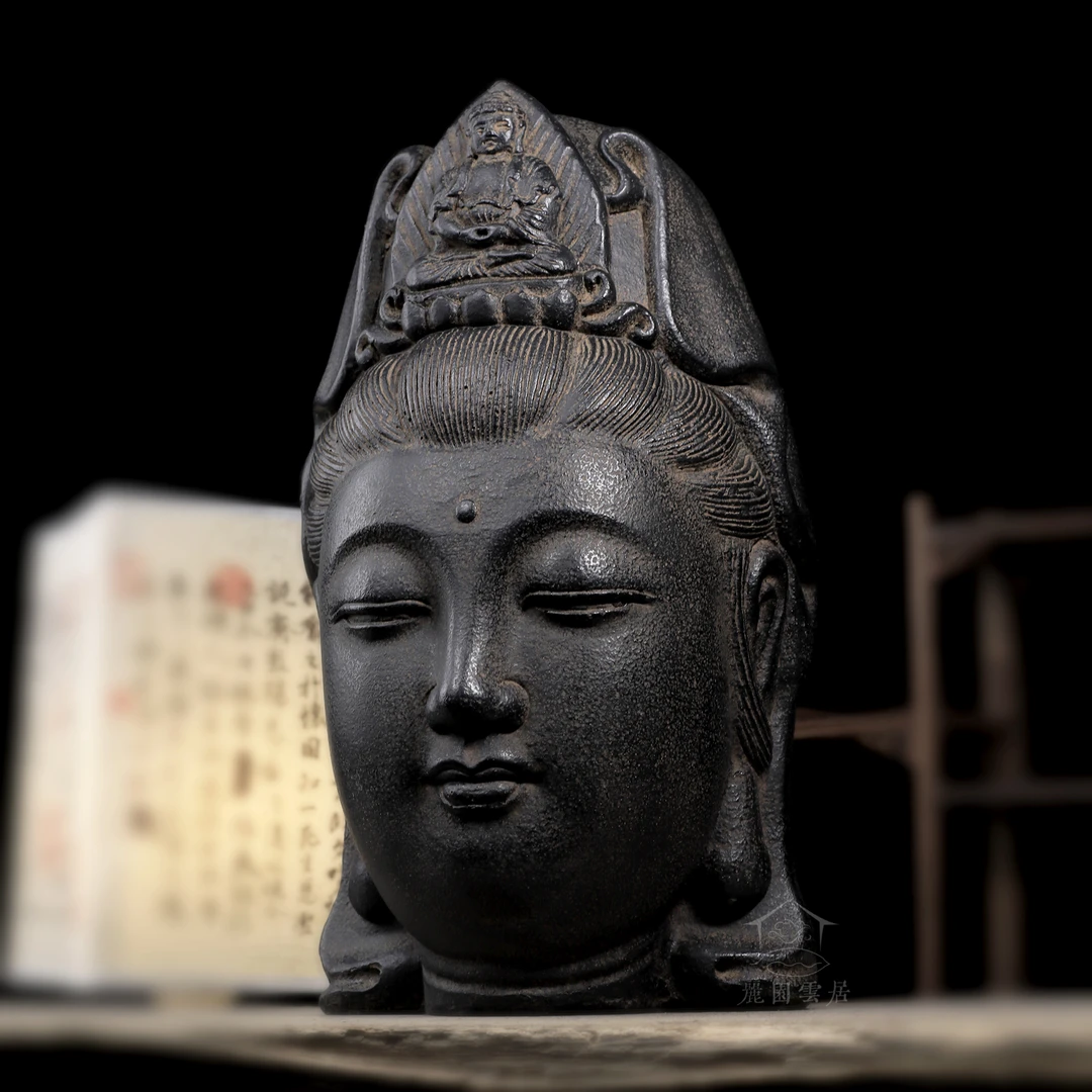 卍中式创意禅意佛首玄关客厅酒柜软装饰摆件 - 观音佛首+莲花底座