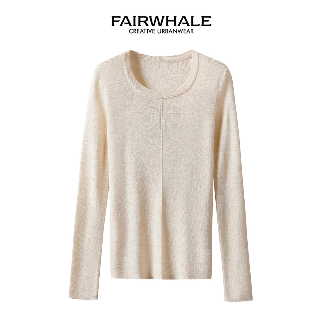 马克华菲女装秋冬新款2024修身羊毛内搭长袖打底衫 F33004A060