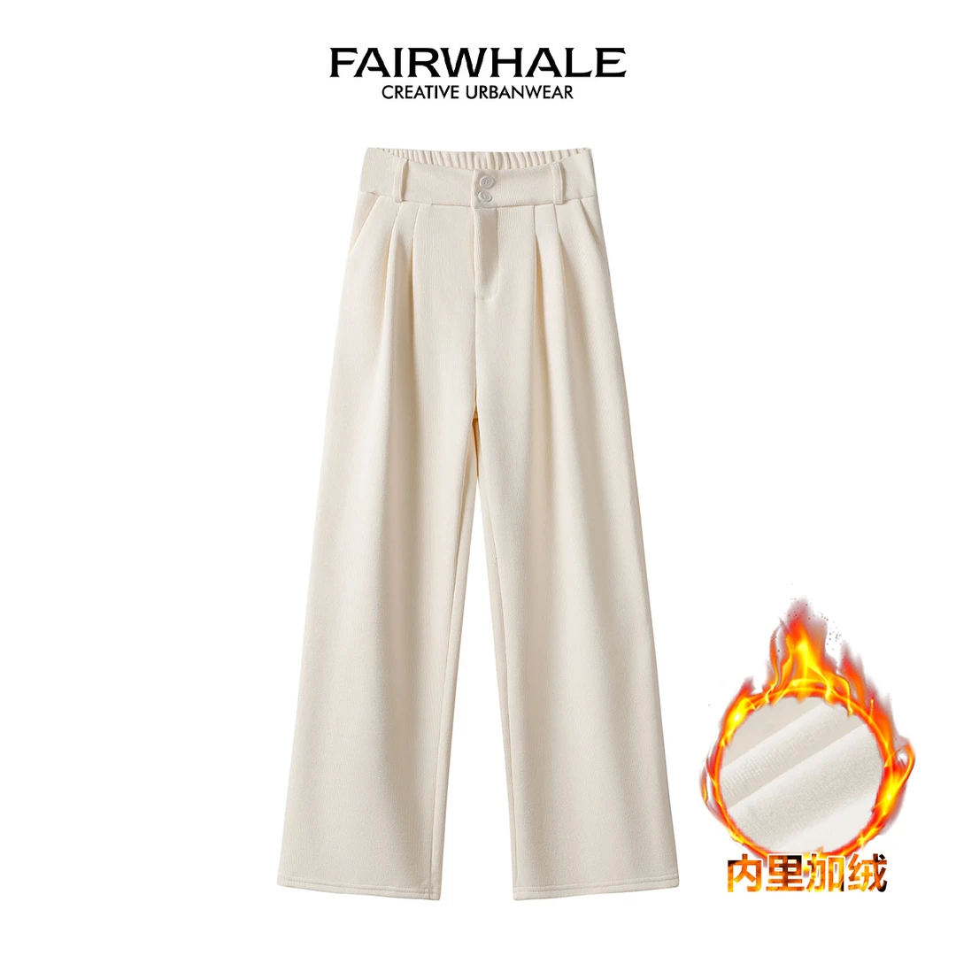 【马克华菲女装】雪尼尔保暖休闲裤直筒阔腿舒适裤子F34037A026 J