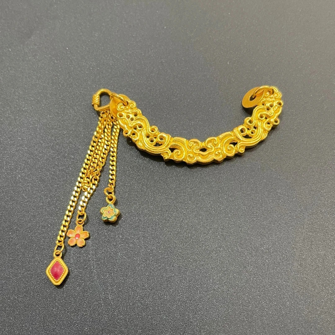 【梦之吻】足金999 篆刻弯管素金 配件