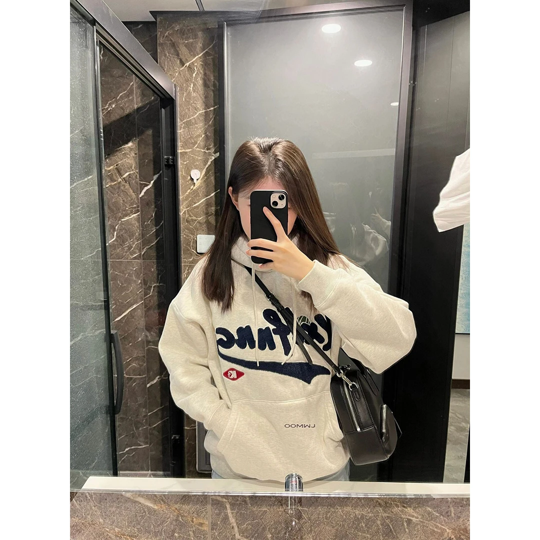 2024新款创意潮牌字母连帽卫衣女春秋宽松oversize独特百搭上衣潮