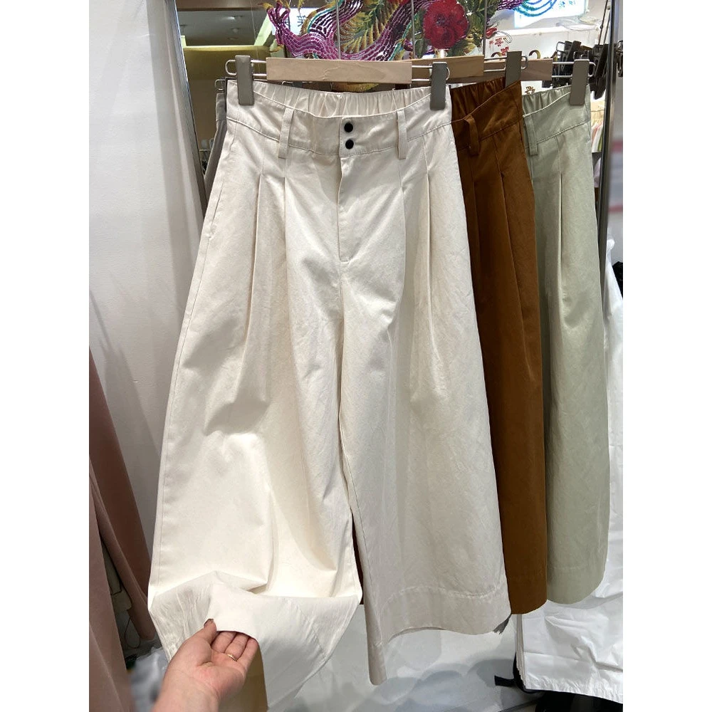 韩系高腰阔腿裤女2024夏秋季新款直筒宽松工装裤小个子休闲九分裤