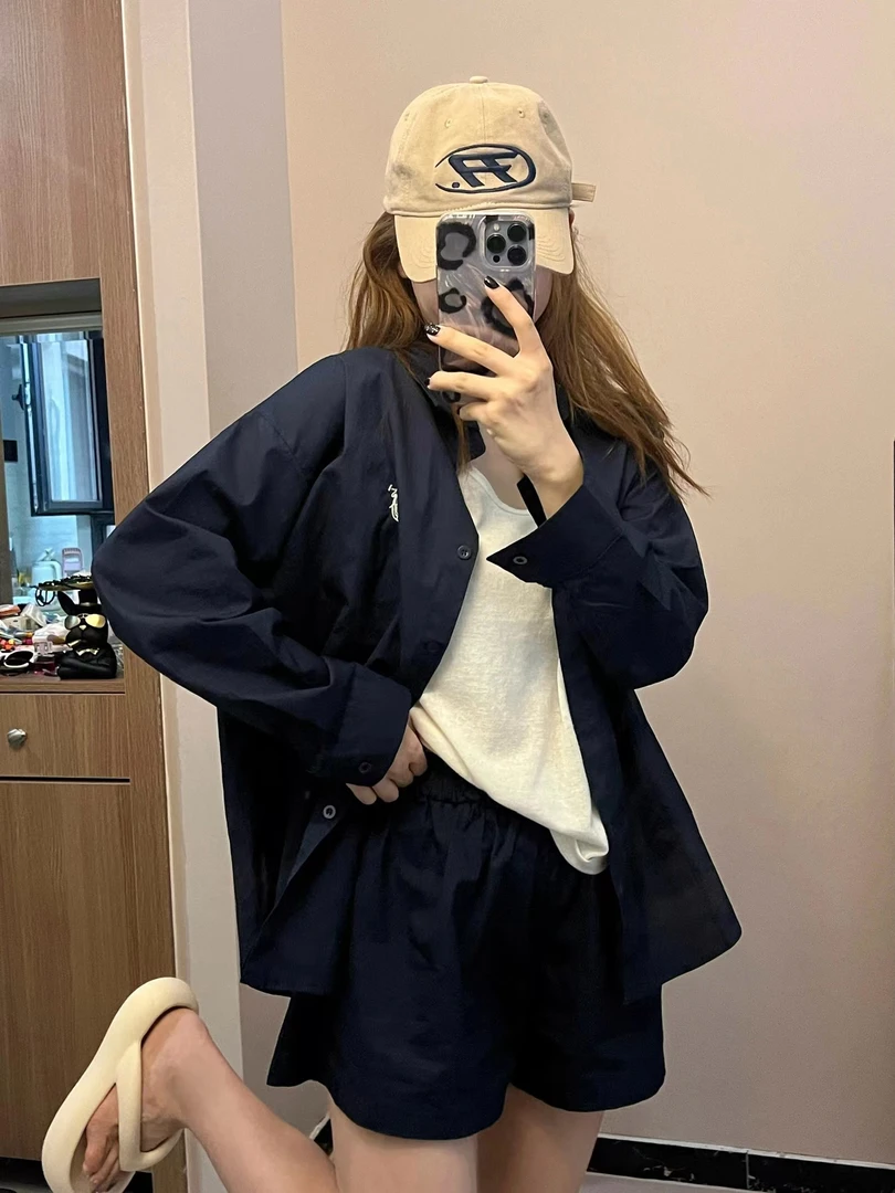 小马刺绣套装 纯棉设计感显瘦衬衫夏季百搭宽松长袖薄款韩版
