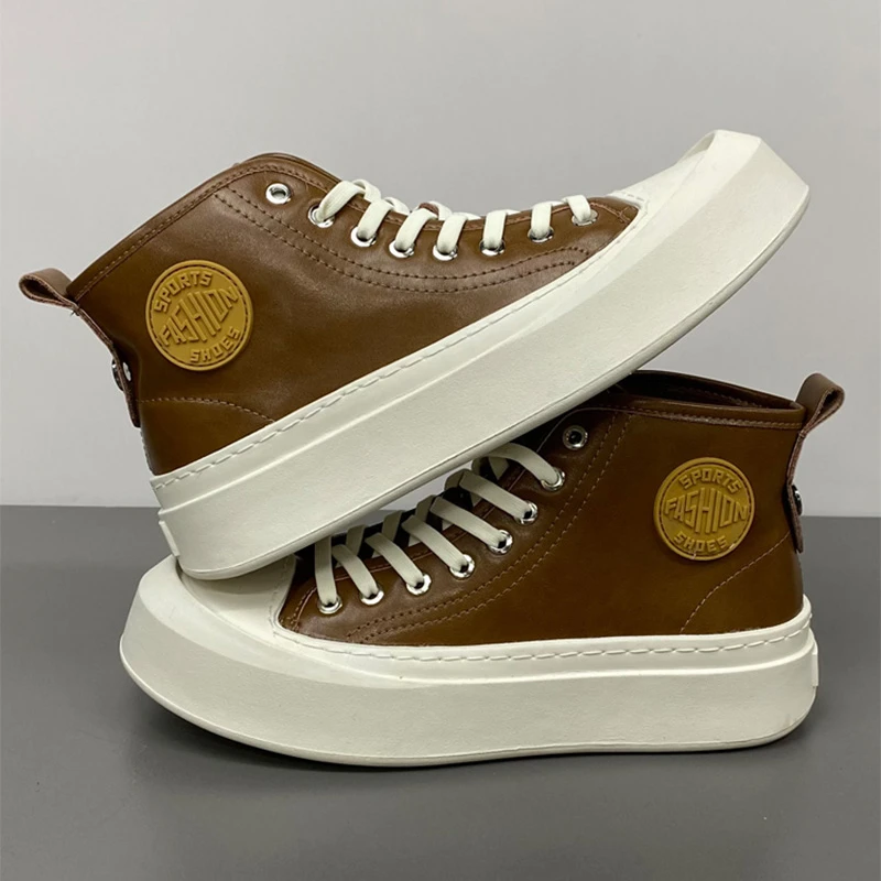 高帮厚底板鞋男2024新款增高休闲男鞋中邦简约小白鞋潮流百搭男士