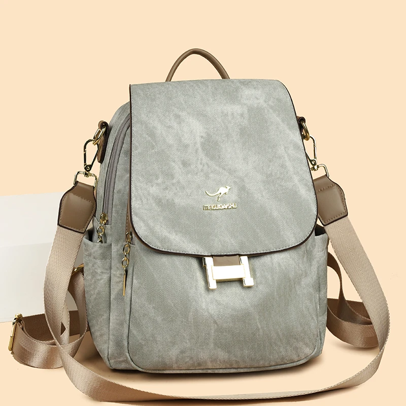 正品琳蒂袋鼠皮包双肩包女2025新款时尚软皮包旅游背包女士轻便款