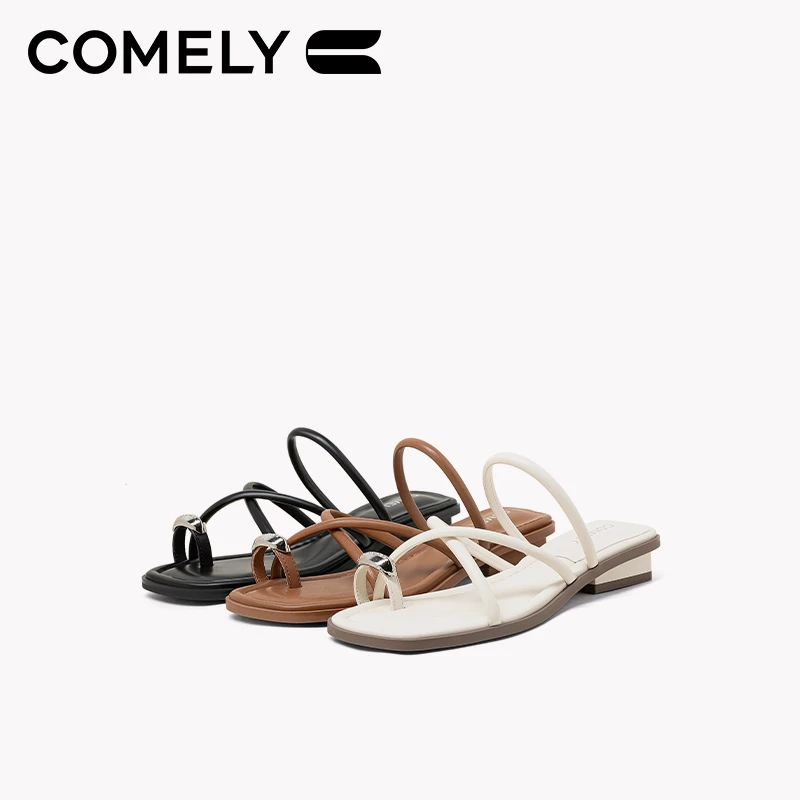 【康莉COMELY】KYQ2K338简约条带平底舒适显瘦方头时尚休闲凉拖鞋女