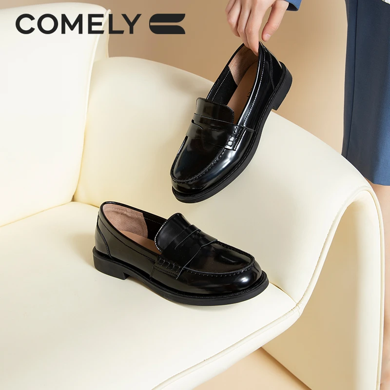 【康莉COMELY】KML3A588乐福鞋女黑色软牛皮低跟英伦风简约小皮鞋