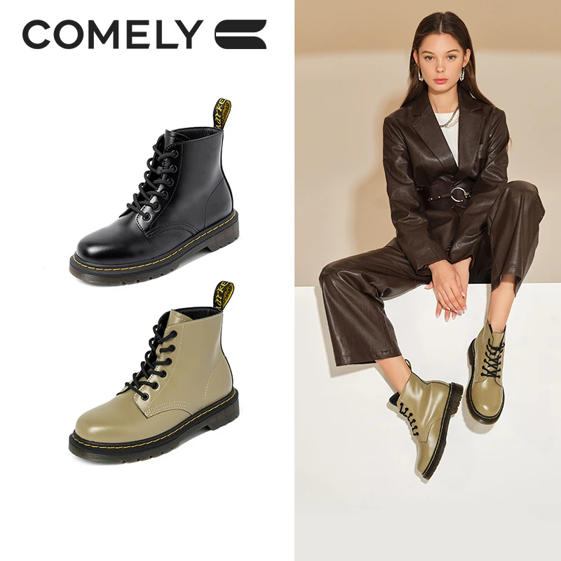 【康莉COMELY】KWT21809马丁靴软底粗跟圆头系带显瘦短靴百搭美拉德