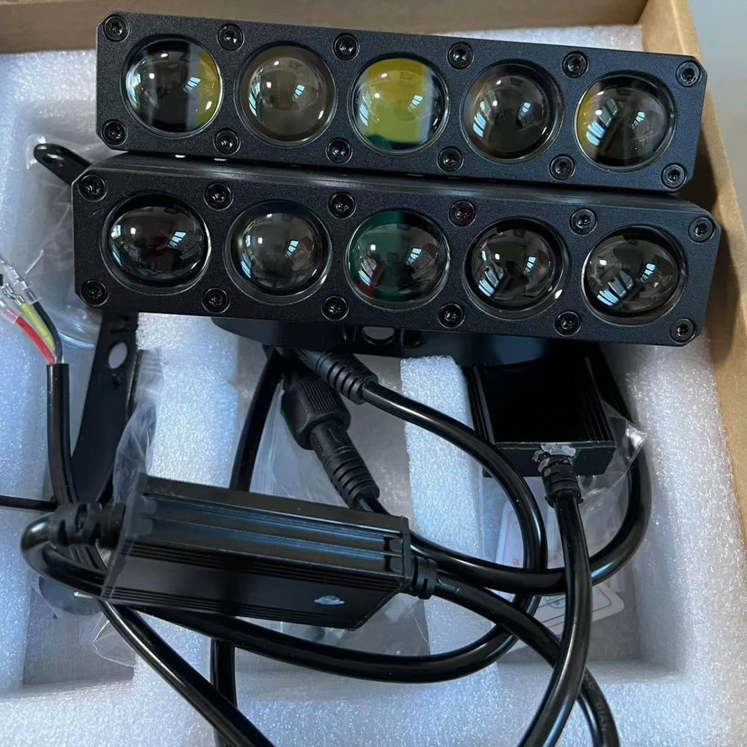 LED中网激光五珠直射灯汽车改装大灯雾灯防水外置透镜货车越野车