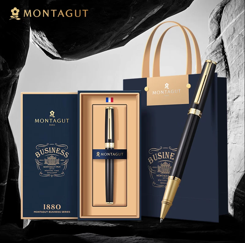 梦特娇签字笔商务办公高档黑色金夹宝珠笔金属礼盒装男女士送礼品