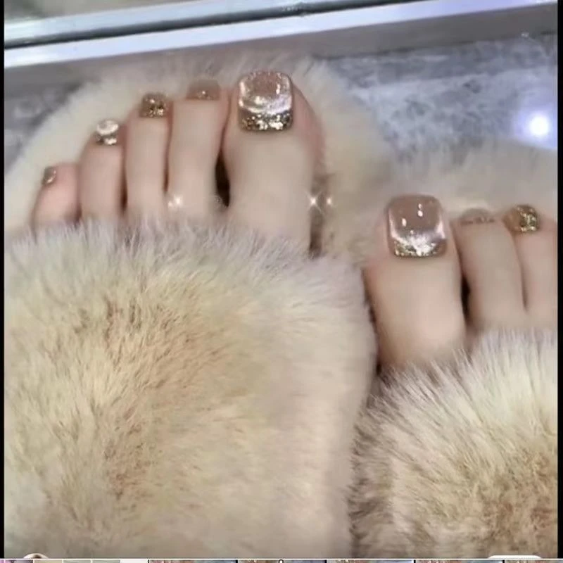 （脚甲）奶茶光圈猫眼穿戴脚指甲美甲贴片可穿戴显白J832