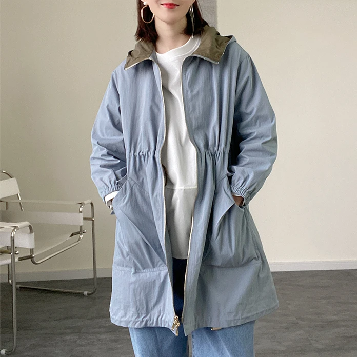 LMT1101风衣BC同款纯色连帽拉链宽松版型抽绳大口袋新款外套女