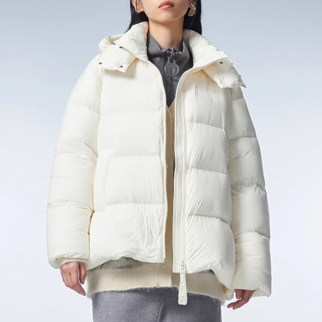 JN白鸭绒短款羽绒服连帽休闲冬季女款简约纯色百搭保暖外套女时尚