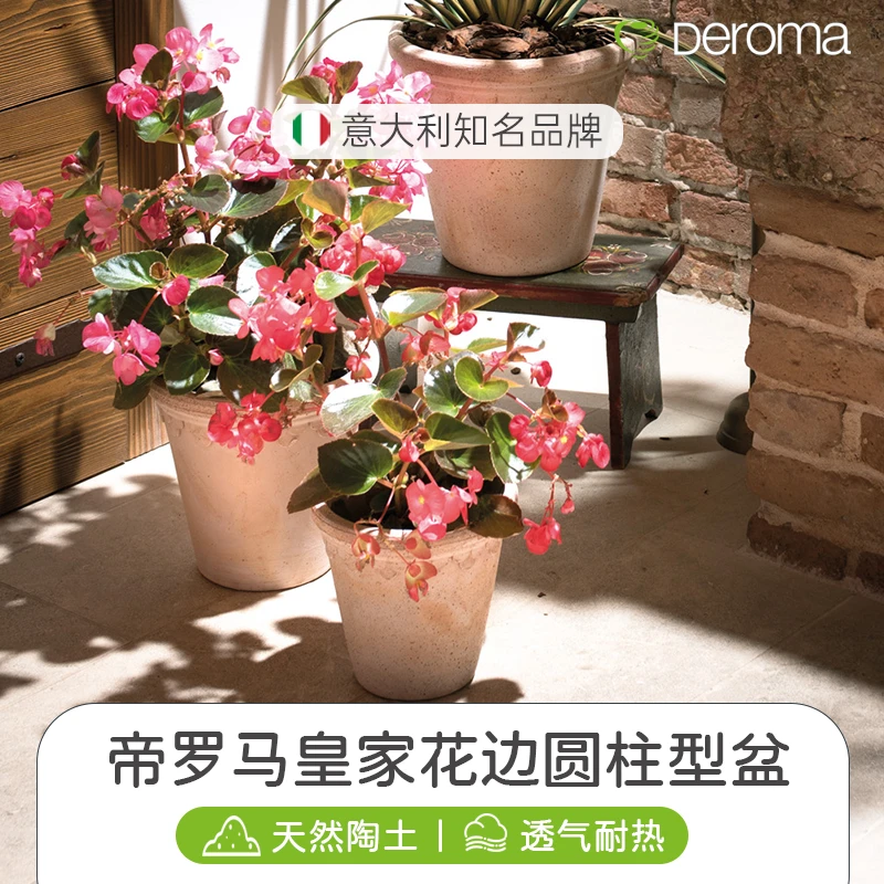 帝罗马丨皇家花边圆柱手工陶盆花园园艺透气复古简约天然陶土花盆