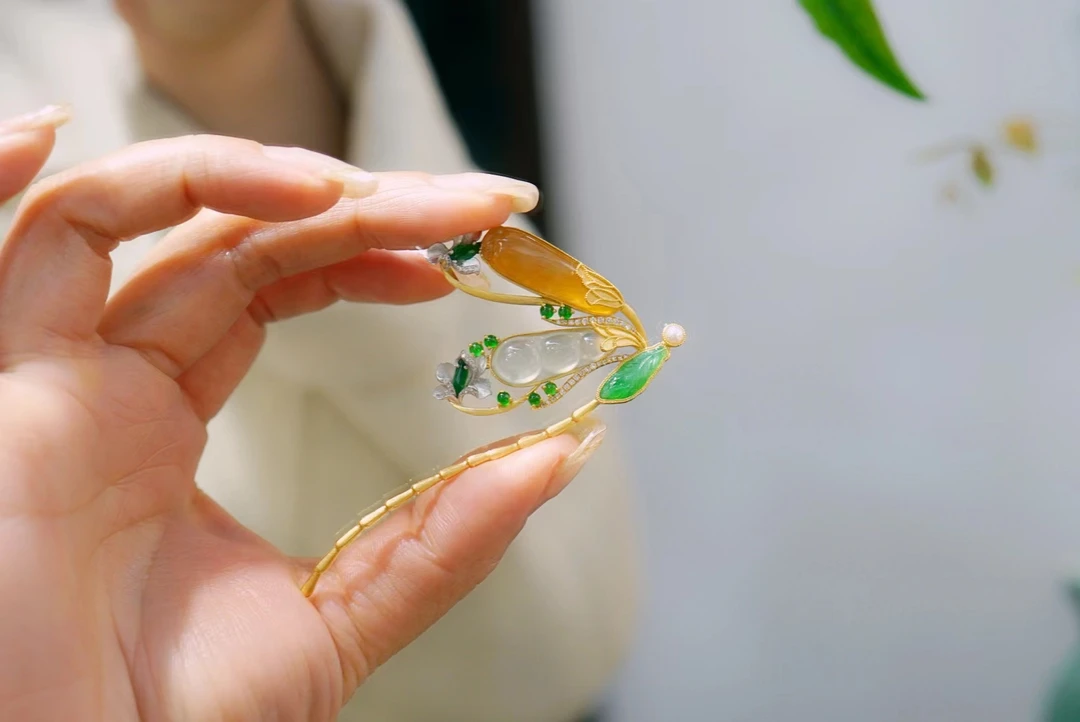 【蜻蜓点水】18k金福禄寿三色蜻蜓胸针吊坠两用款