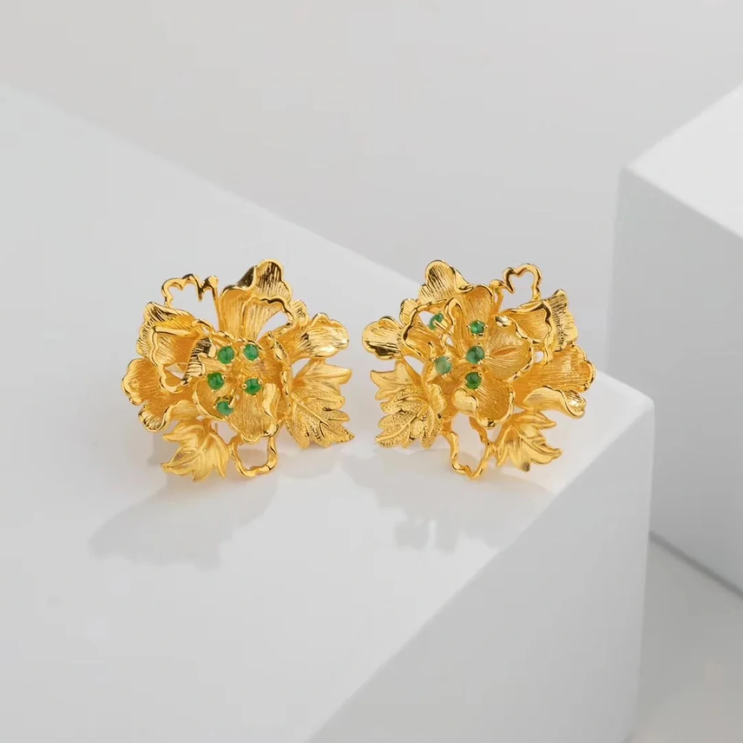 925银耳饰 【富贵相随】s925银国色天香牡丹花新国风耳饰气质百搭