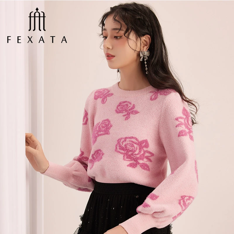 【老板娘夏天】FEXATA斐格思套头针织衫长袖灯笼袖甜美厚实毛衣