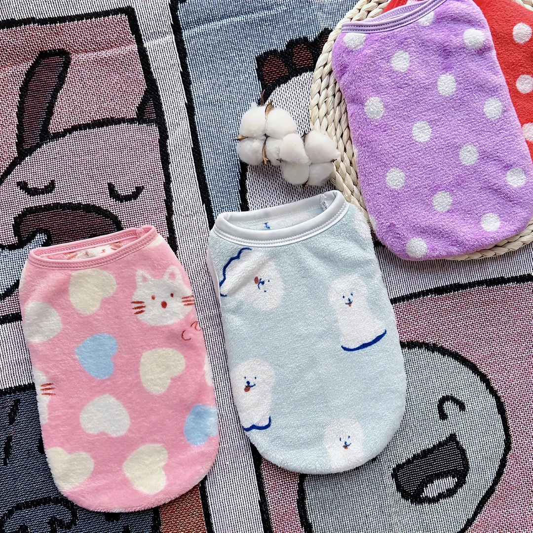 卡通超萌防寒保暖带绒狗狗猫咪背心秋冬宠物衣服小型犬泰迪博美用