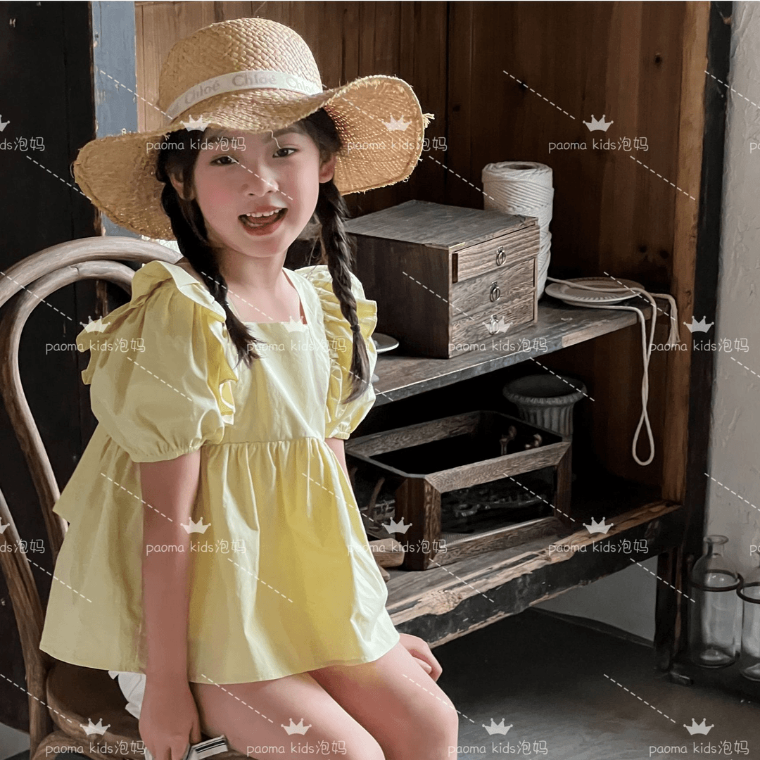 现货  2024夏季儿童女童气质时尚花边泡泡袖上衣24167