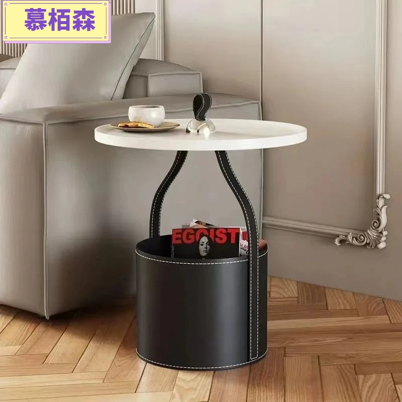 意式轻奢手提边几客厅沙发角几奶油风小茶几马鞍皮设计师款床头柜