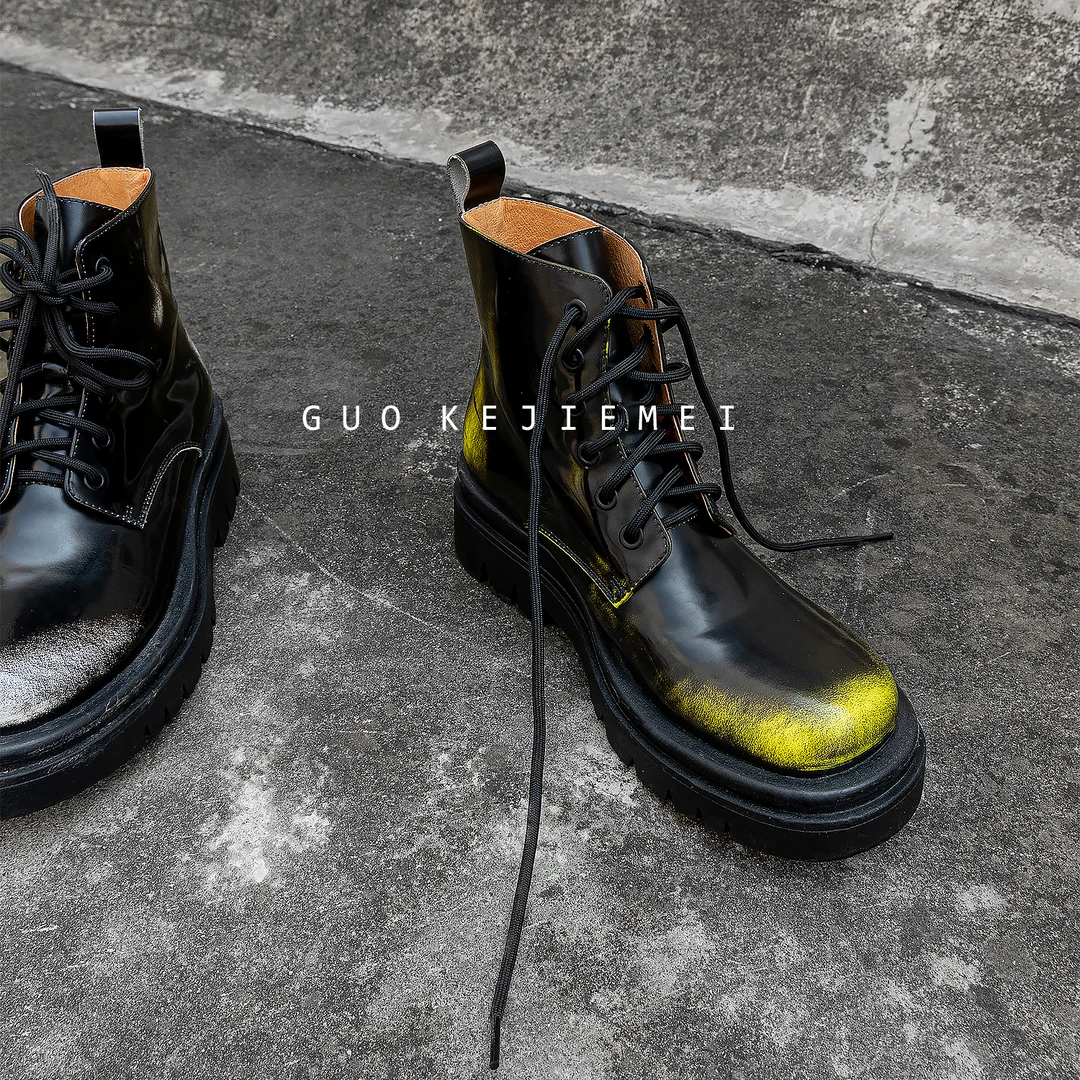 【果壳姐妹】5cm/欧美/擦色/圆头/百搭/厚底/秋冬/时装靴/D1985