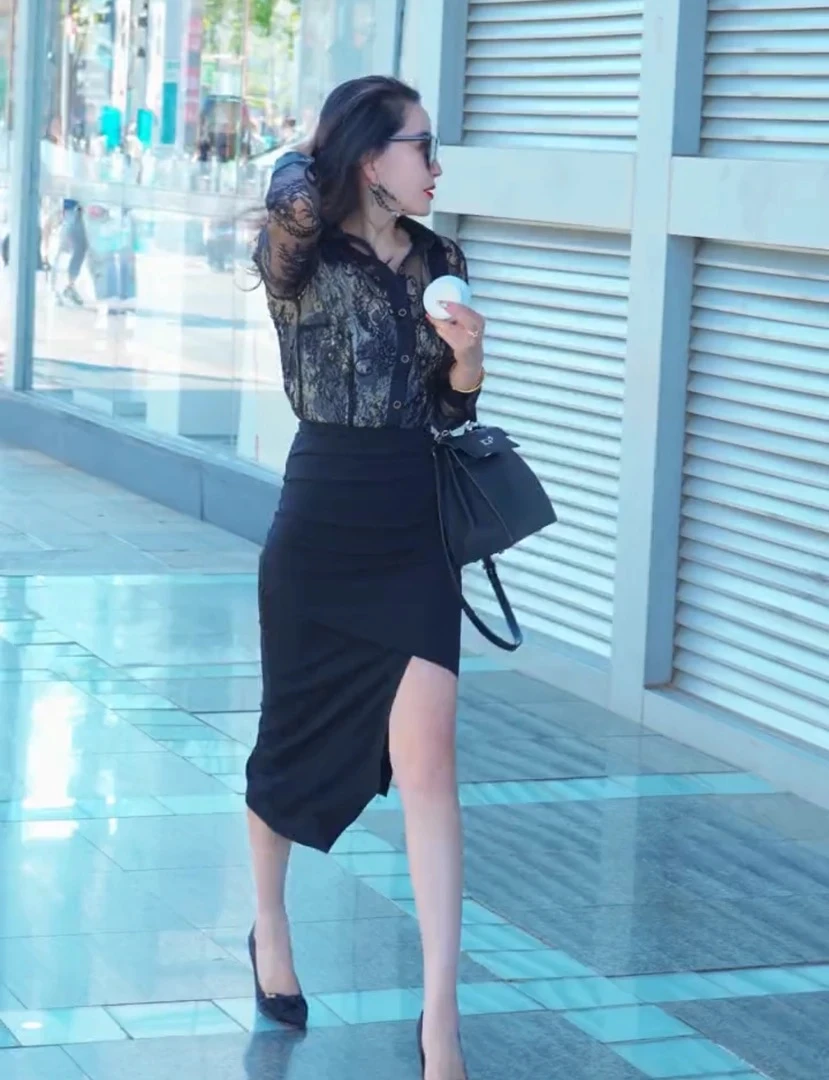 （林夕）推荐高级感不规则开叉性感半身裙*